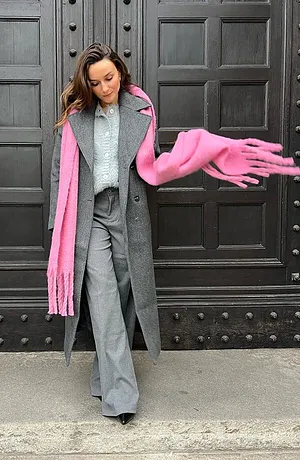 Dame - Dobbeltspent oversized kåpe i ull-look - antrasitt melert