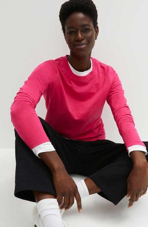 Dame - Essential langermet topp i Slim Fit, Seamless - pinklady