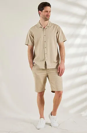 Heisenberg_FutureUse - Kortermet skjorte med lin, Loose Fit - sand