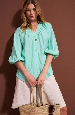 Dame - Oversized bluse - mentolblå