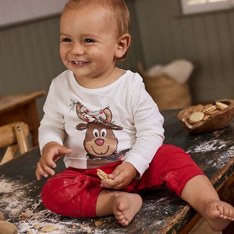 Barn - Overall med julemotiv til baby av økologisk bomull - naturhvit med trykk