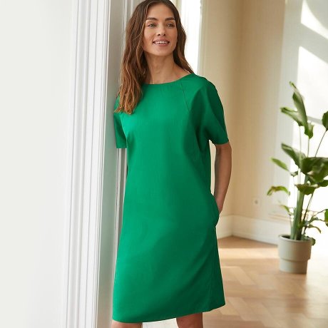 Dame - Popeline-kjole med korte ermer - mintgrønn