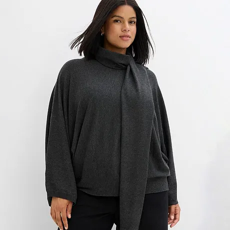 Elegant, mørkegrå genser med halvpolo.