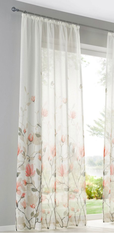 Hjem - Transparent gardin med blomstertrykk (1-pack) - krem/rosé