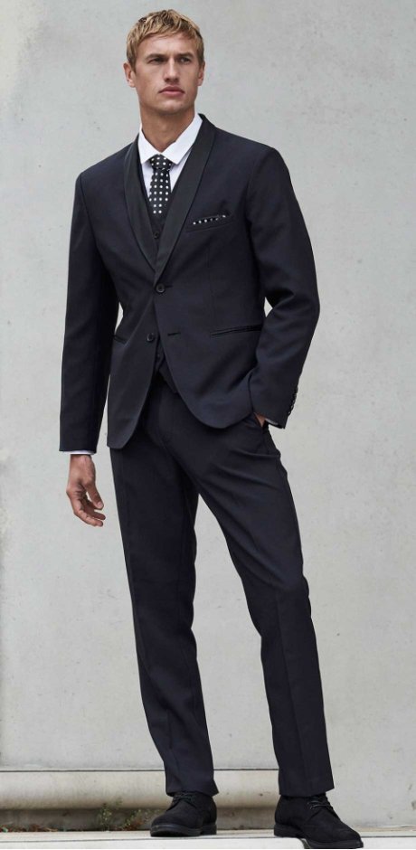 Herre - Dress (4-elt sett): blazer, bukse, vest, slips - svart