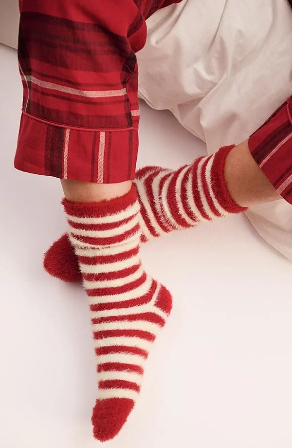 Dame - Supermyke sokker (2 par) - m&oslash;rker&oslash;d/hvit stripem&oslash;nster + m&oslash;rker&oslash;d