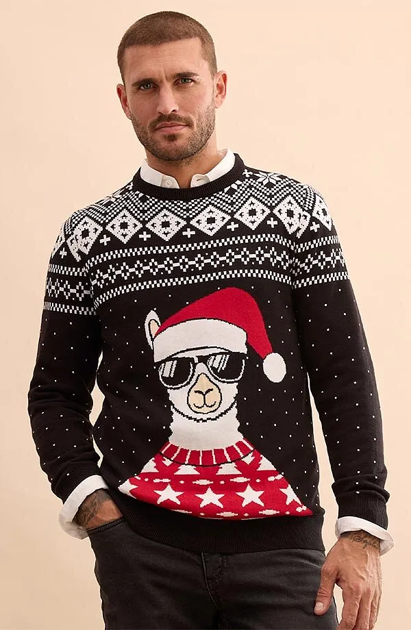 Herre - Julegenser med bomull - sort/hvit