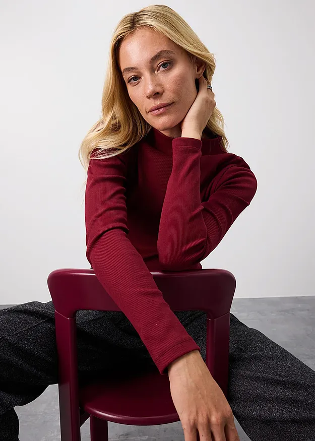 Heisenberg_FutureUse - Langermet topp i ribbemateriale - rubinr&oslash;d