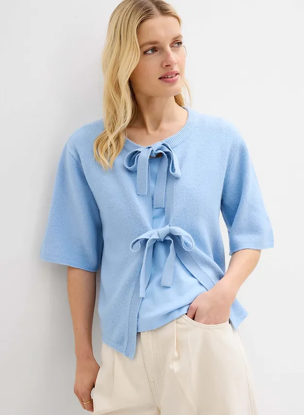 Trendy - Finstrikket cardigan med sl&oslash;yfer - lysebl&aring;