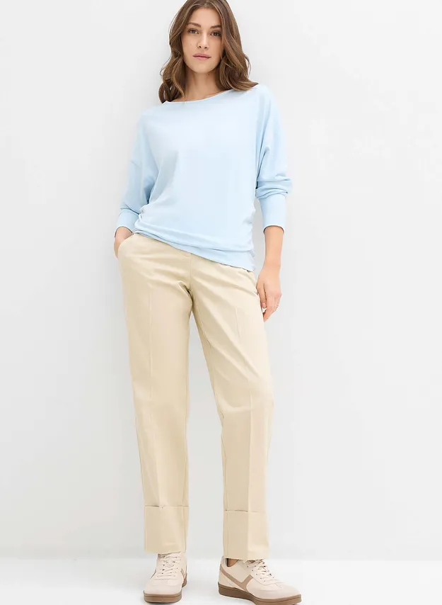 Dame - Langermet topp av behagelig Punto di Roma-materiale - pudderbl&aring;