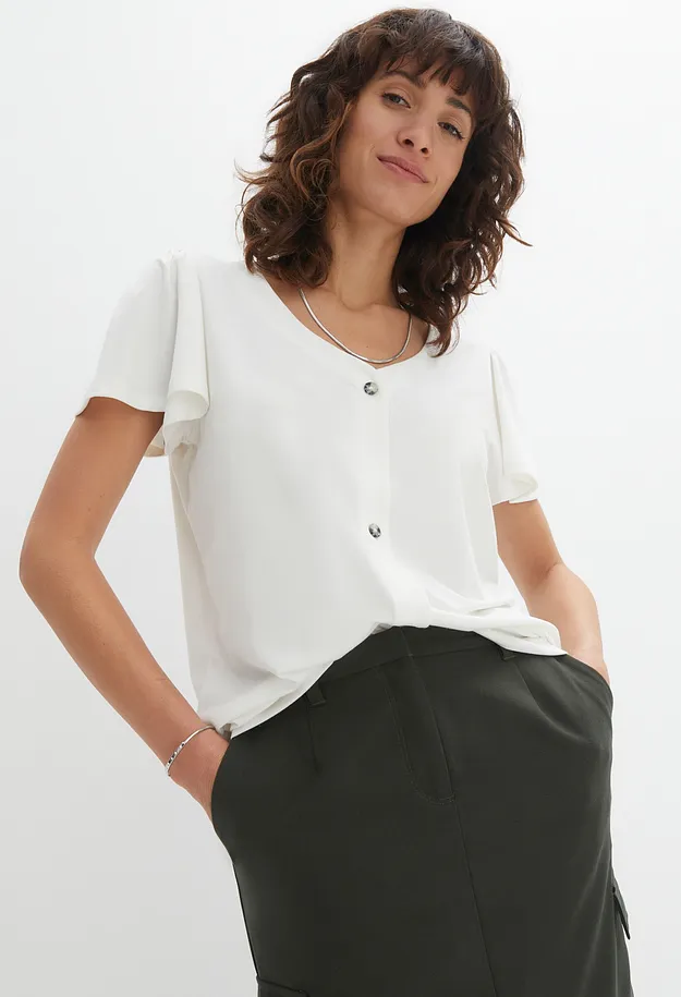 Trendy - Topp med knappestolpe - naturhvit