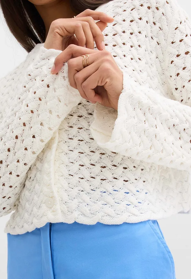 Trendy - Strikket bolero med hullm&oslash;nster - naturhvit