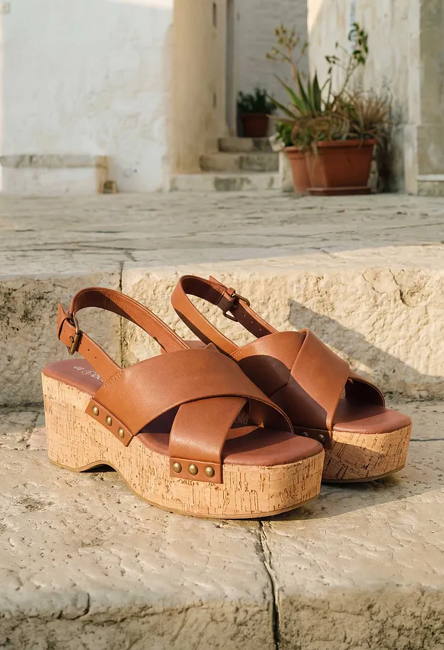 Dame - Kilesandaler i korkstil - brun