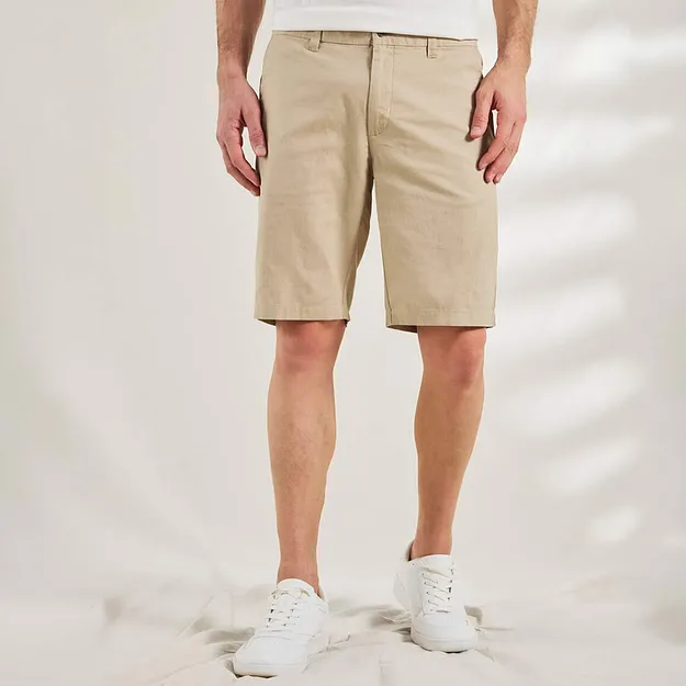 Herre - Regular Fit chino-bermuda med lin - sand