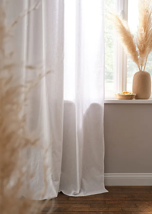 Hjem - Gardin i bomull- og linmiks (1-pack) - krem