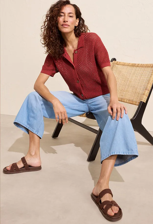 Dame - Wide Leg-jeans Mid Waist, komfortlinning - lysebl&aring; denim used