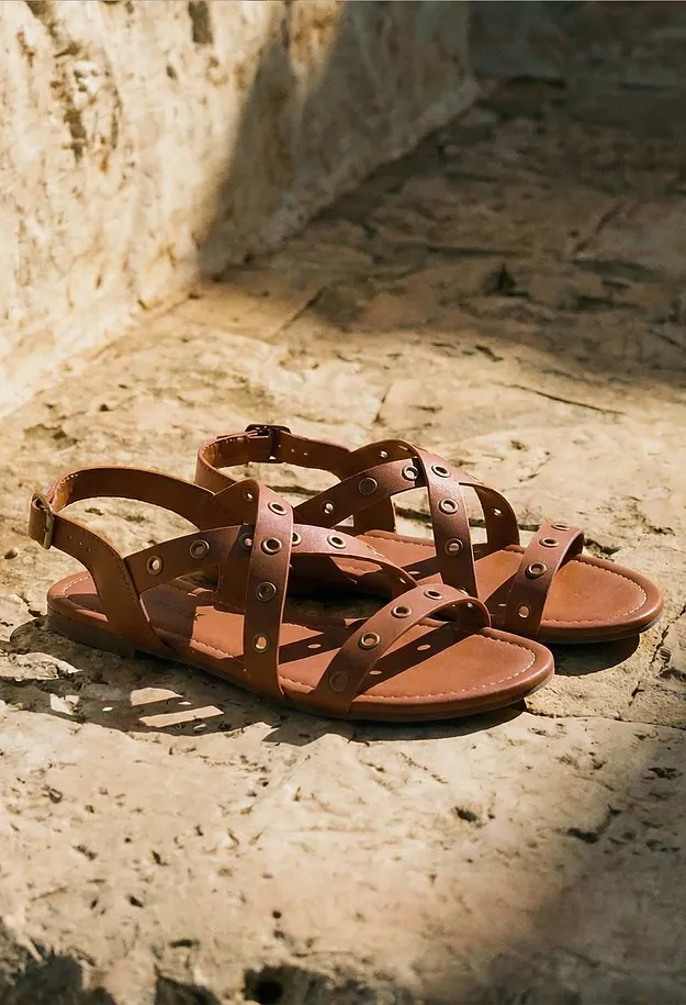 Dame - Sandaler med maljer - brun