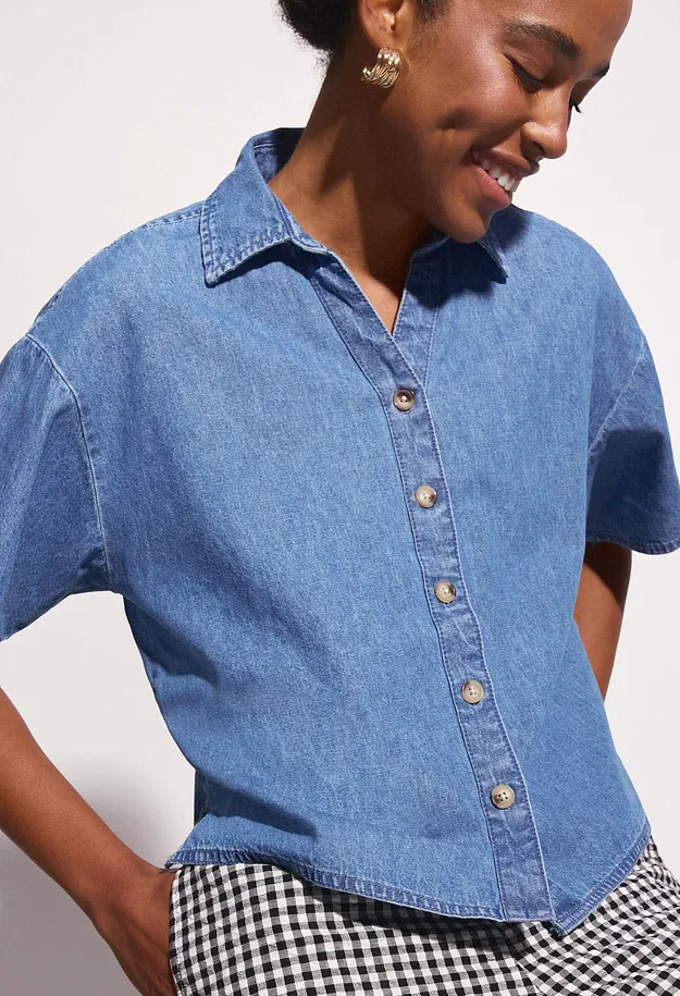 Damen - Jeans-Tunikabluse aus Bio-Baumwolle - hellblau denim
