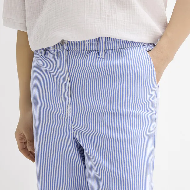 Trendy - Barrel-bukse med komfortlinning, High Waist - mellombl&aring;/naturhvit vertikale striper