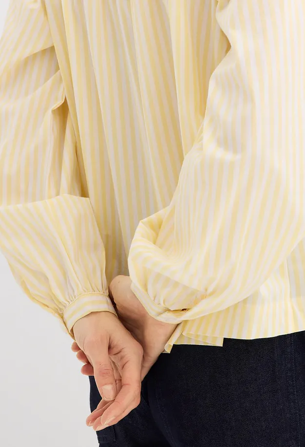 Trendy - Bluse i formstabil poplin - lys gul/hvit vertikale striper
