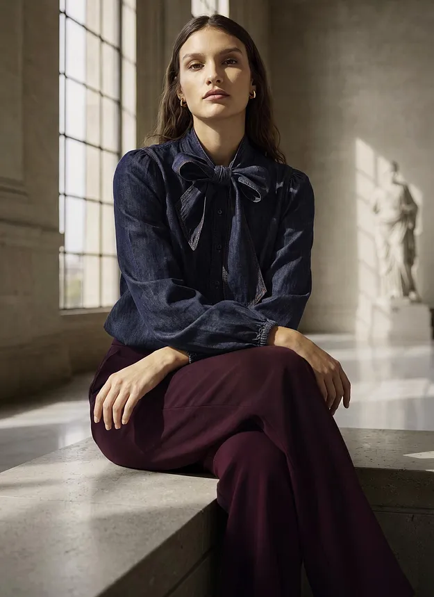 Damen - Jeansbluse aus Bio-Baumwolle - tiefblau denim ungewaschen