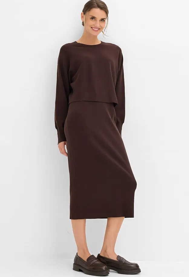 Trendy - Strikket sett (2-delt sett) - m&oslash;rkebrun