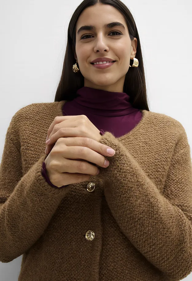 Damen - Weit geschnittene Strickjacke - naturbraun meliert