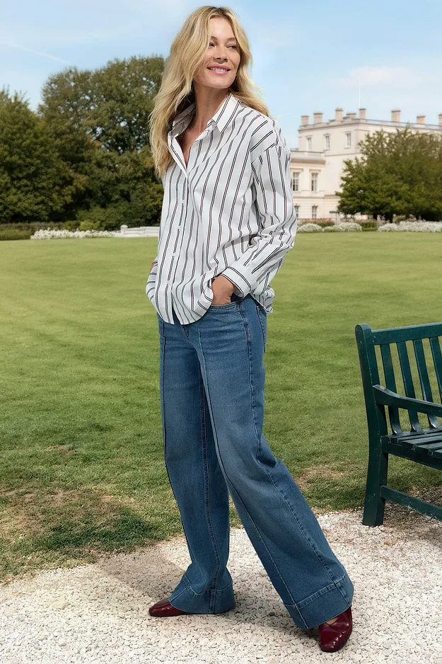 Trendy - Lang skjorte - hvit/rubinr&oslash;d stripem&oslash;nster