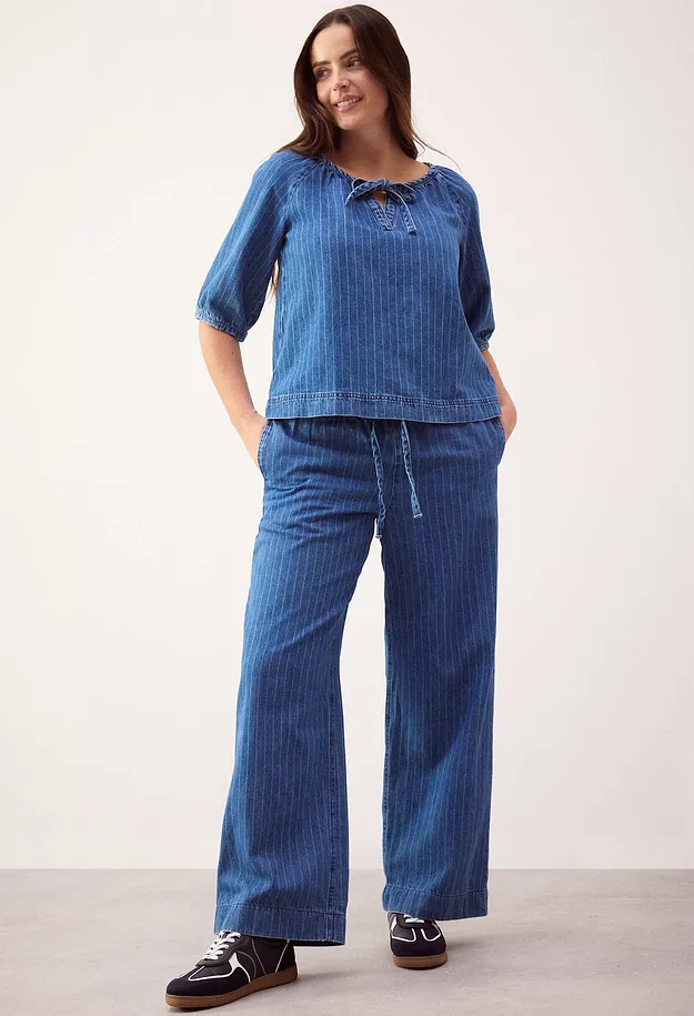 Dame - Pull on-Wide Leg-jeans - bl&aring; denim stripem&oslash;nster