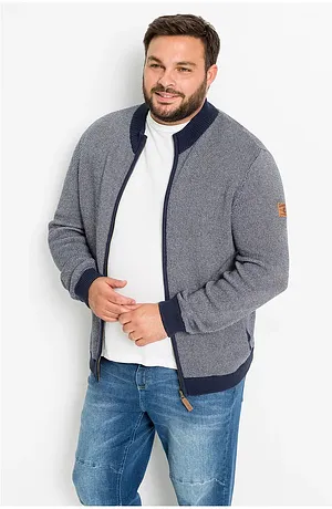 Grovstrikket, grå cardigan med ståkrage
