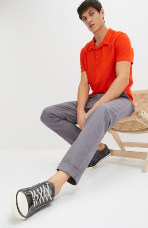 Herre - Poloskjorte med Resort-krage, kortermet, av økologisk bomull - blodappelsin