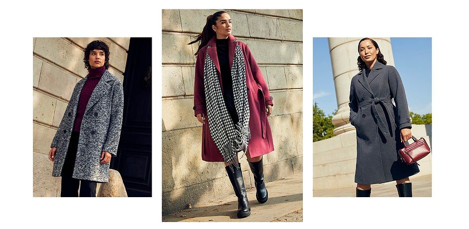 Dame - Vinter-trenchcoat med ull-look - rhododendronrød