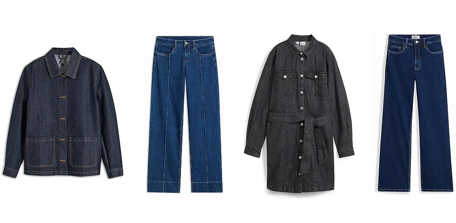 Dame - Jeansjakke Loose Fit, rinse wash - mørk blå denim