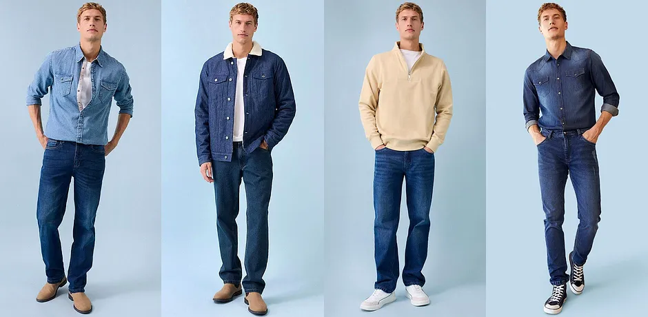 Allsidig denimlook: Fra klassisk skjorte via jakker til ledige gensere. Tidløs denimmote for menn.