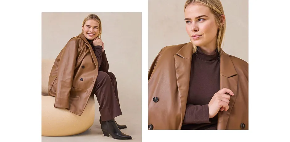 Trendy - Oversized blazer i imitert skinn - allehåndebrun