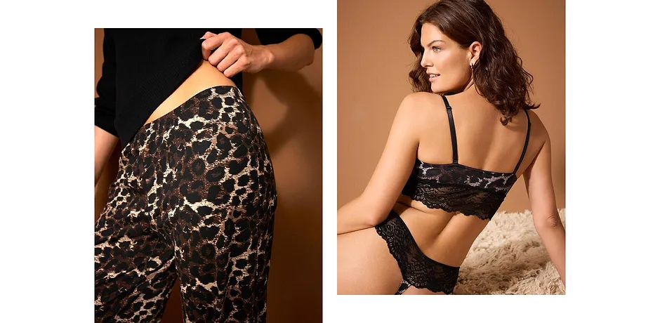 Dame - Triangel BH-topp med blonder - leopardmønster