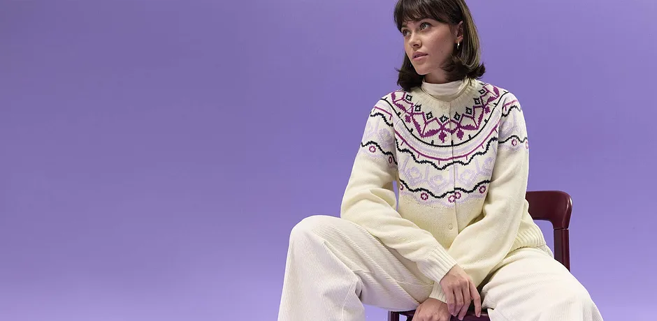 Dame - Oversized cardigan med koftemønster - perlehvit koftemønster