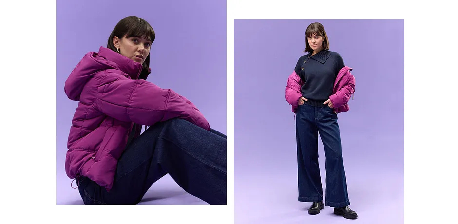 Dame - Kort, vattert jakke - mørk fuksia