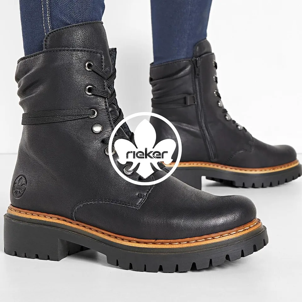 Slitesterke, sorte sn&oslash;rest&oslash;vler fra Rieker.