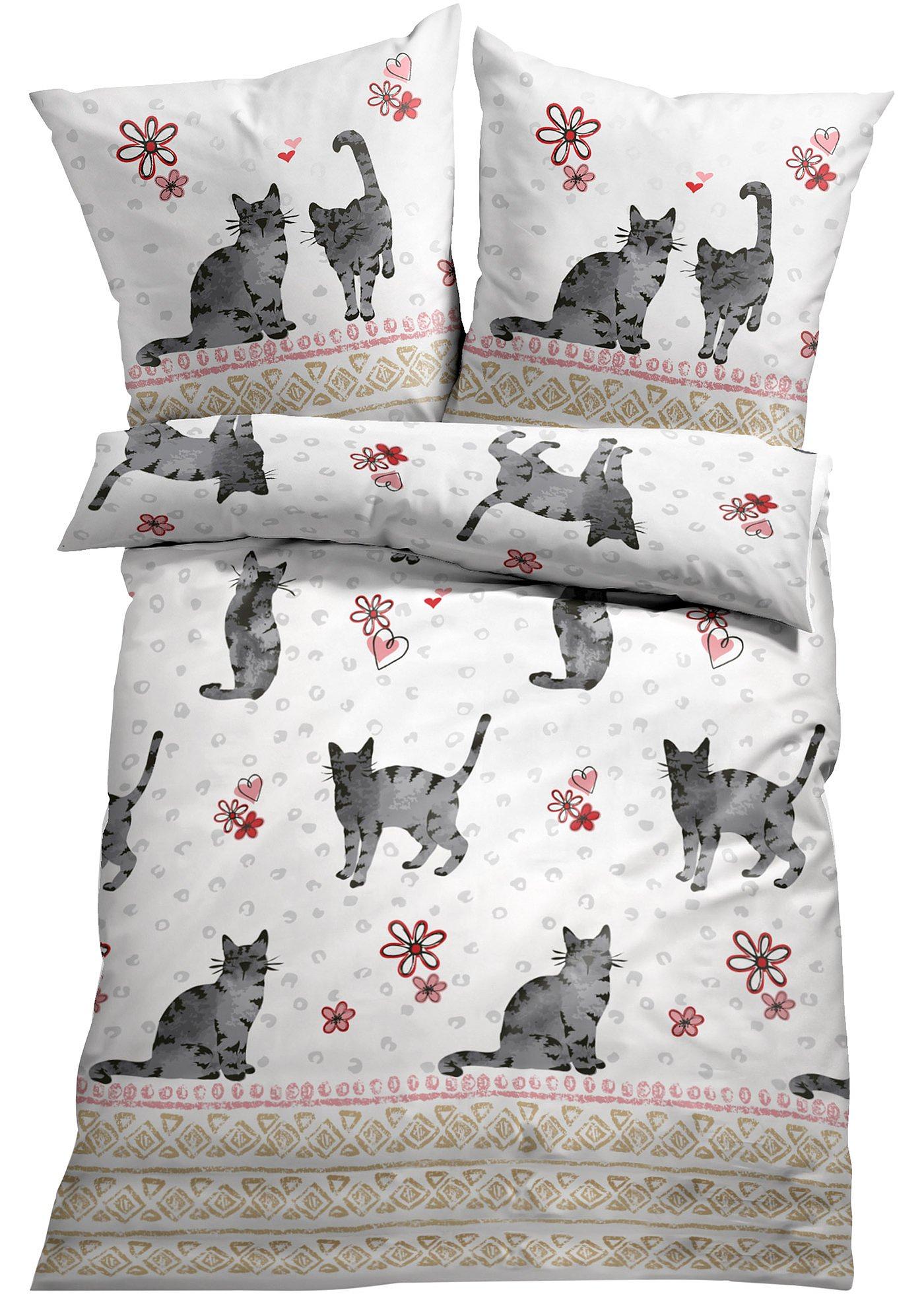 Sengesett med katter hvit, Linon