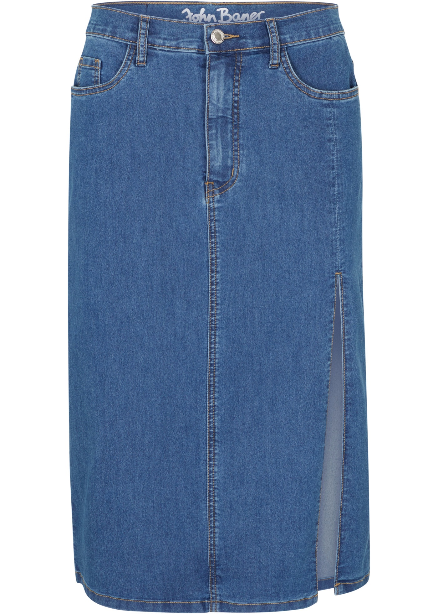 Stretch jeans-skjørt med splitt
