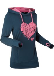 Langermet, sweatshirt med hette og med hjertetrykk, bpc bonprix collection