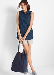 Ermeløs bluse med lin, bpc bonprix collection