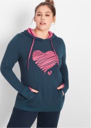 Langermet, sweatshirt med hette og med hjertetrykk, bpc bonprix collection