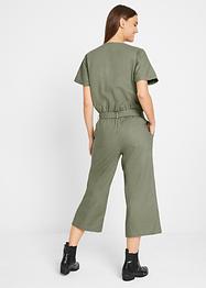 Jumpsuit med lin, knapper og komfortlinning, vide 3/4-lange ben, bpc bonprix collection