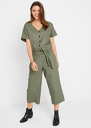 Jumpsuit med lin, knapper og komfortlinning, vide 3/4-lange ben, bpc bonprix collection