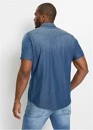 Kortermet jeansskjorte i økologisk bomull, Slim Fit, bonprix