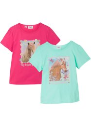 T-shirt til jente, av økologisk bomull (2-pack), bpc bonprix collection