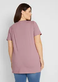 Lang basic T-shirt med V-hals og kort arm 2-pack, bonprix