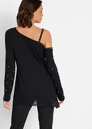 Cold shoulder-topp med blonder og perler, bonprix